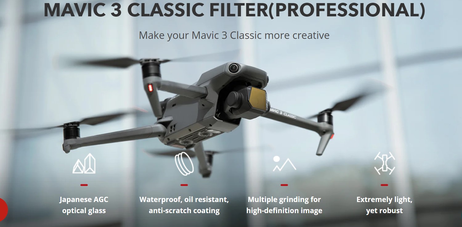 Kit De 4 Filtres PGYTECH CPL + ND-PL Pour DJI Mavic 3 Classic – ND8/16/32/64 – Qualité Pro